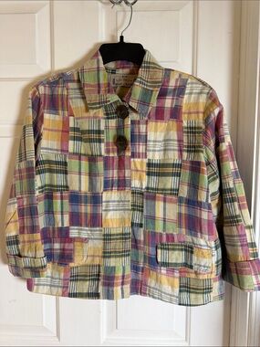 Women’s Life Style Patchwork Plaid Cotton Cottagecore Boho Lined Jacket Sz Small